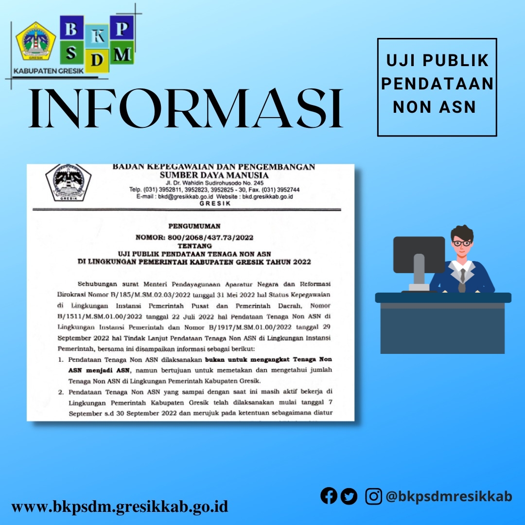 PENGUMUMAN UJI PUBLIK PENDATAAN NON ASN DI LINGKUNGAN PEMERINTAH KABUPATEN GRESIK TAHUN 2022